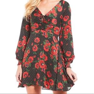 Free People Floral Long Sleeve Black Dress